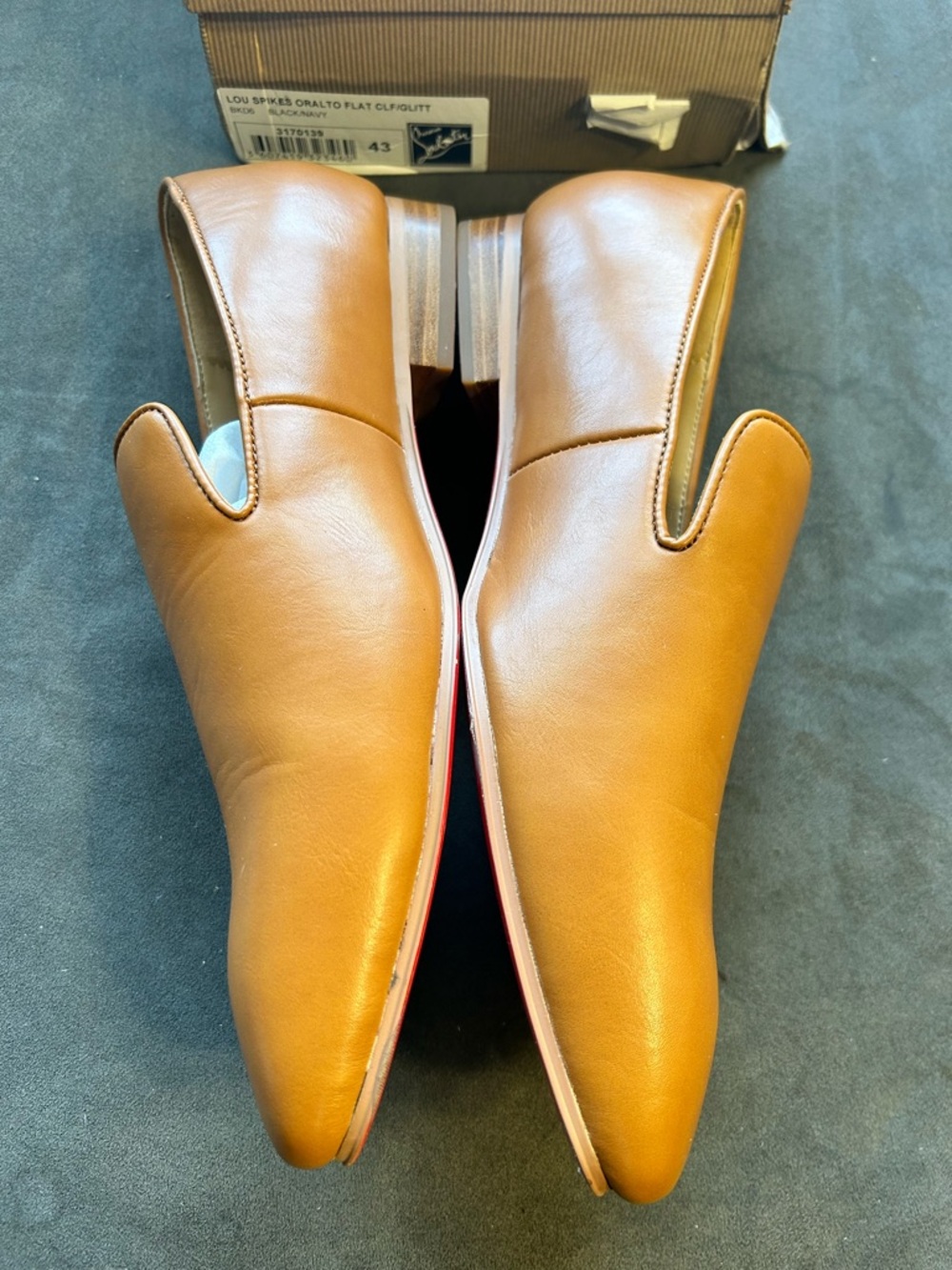 Christian Louboutin Men's Tan Leather Slip-On Loafers - Picture 4 of 8